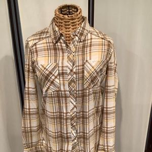 Free People LS Button DownYellow/White/Brown  Size Small